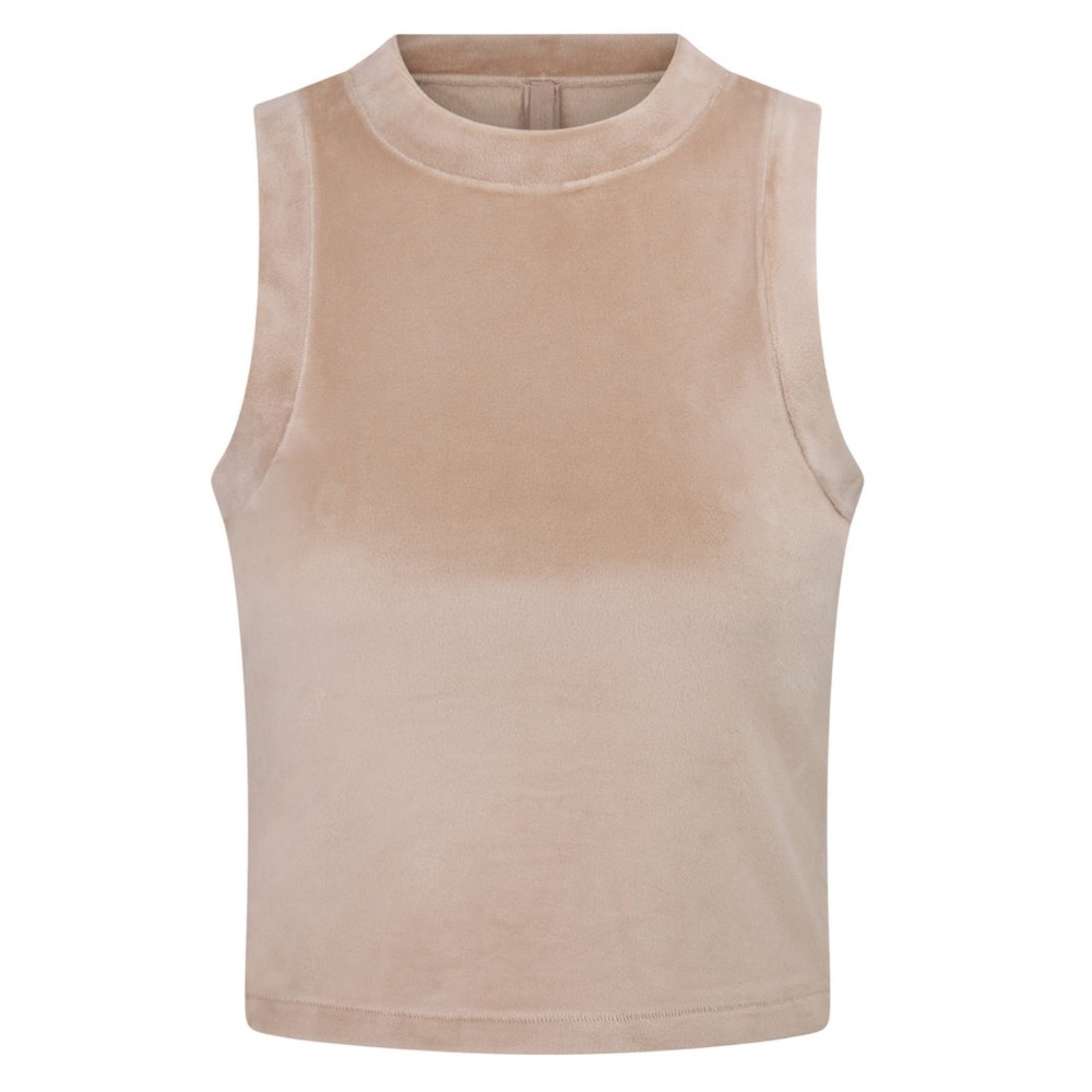 🆕SKIMS HONEY VELOUR CREW NECK CROPPED TANK WITH WIDE RINGER NECKBAND & ARMHOLES